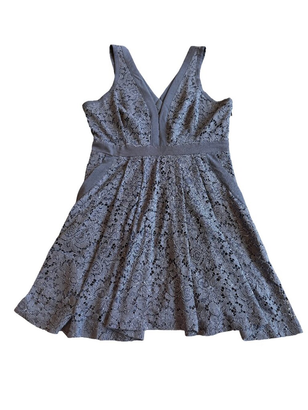 Free People x Anthropologie Grey Floral Lace Fit Flare Mini Dress Small Women's